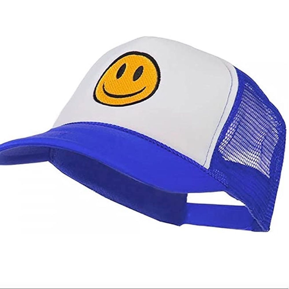 Smile Face Embroidered Foam Mesh Trucker Hat